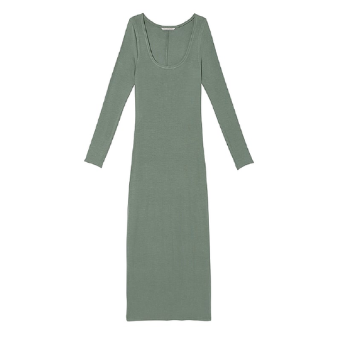 Платье Victoria's Secret Ribbed Modal Long-Sleeve Slip, зеленый