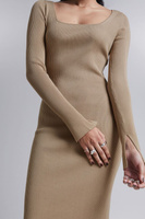 Платье миди в рубчик приталенного кроя H&M, бежевый